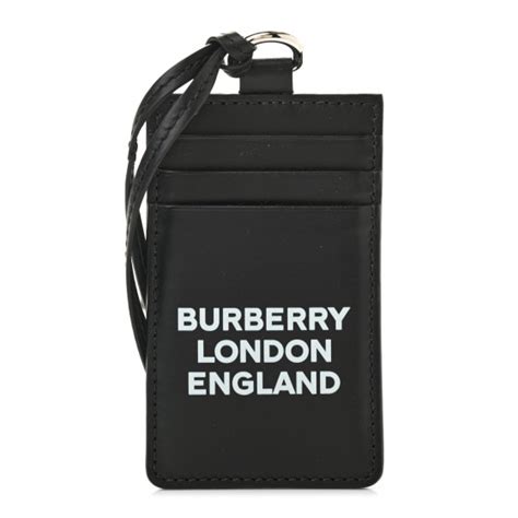 BURBERRY Calfskin Elmer Lanyard Card Case Black.